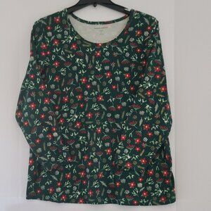 WOMAN WITHIN CHRISTMAS HOLIDAY -SCOOP NECK LONG SLEEVE TEE DESIGN -GREEN- SZ 1X